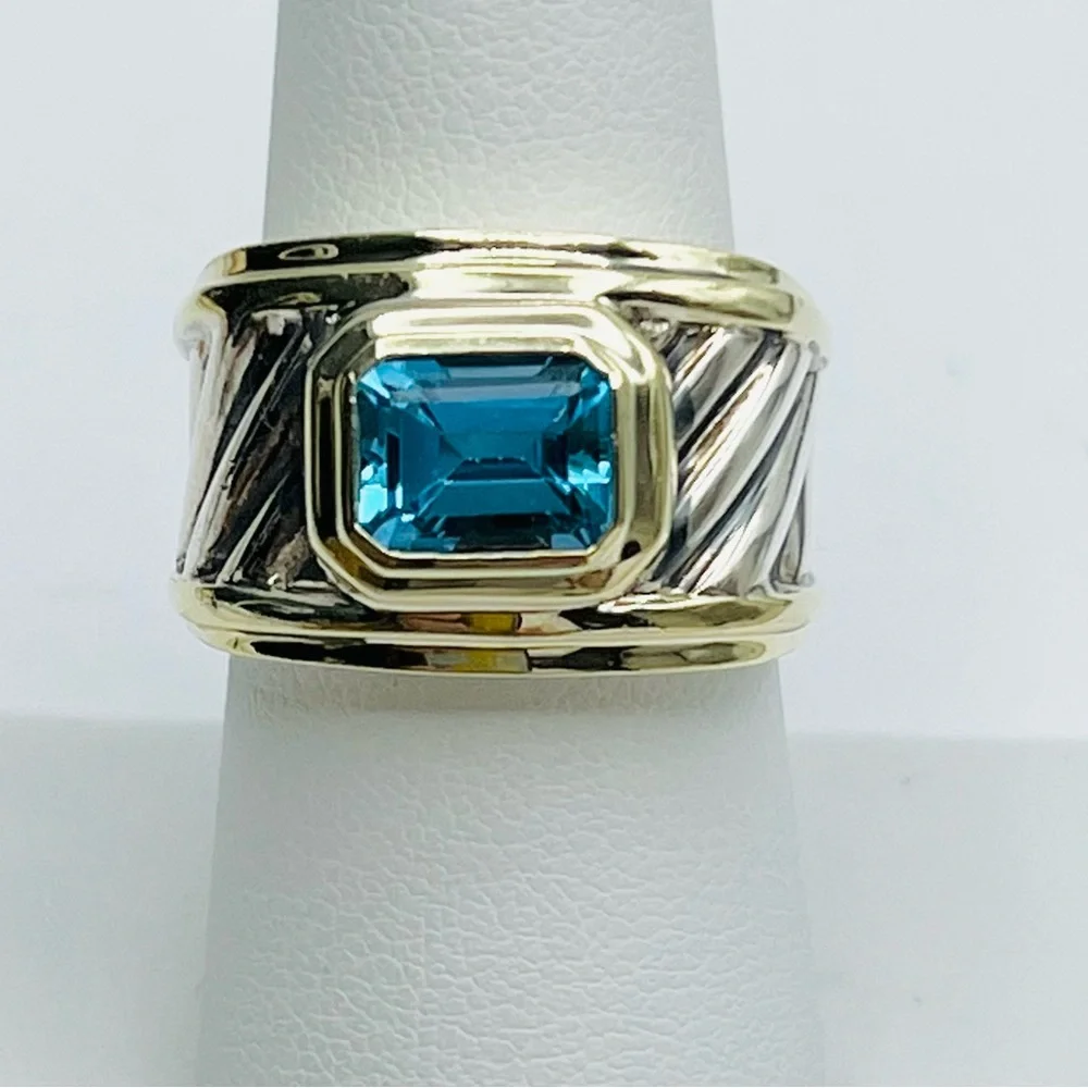 David Yurman Cigar Band Ring WithTopaz and Gold - Picture 4 of 9